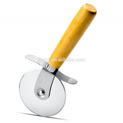 Pizza tools 430SS sharp blade pizza cutter wheel with rubber wooden handle