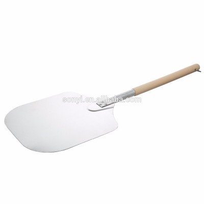 Professional pizza tools aluminium pizza peel with rubber wooden handle