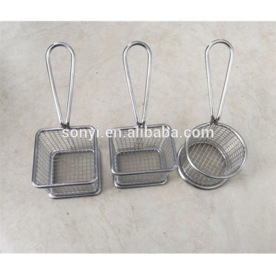 Mini table serving square stainless steel mesh fry basket french potato chips frying basket